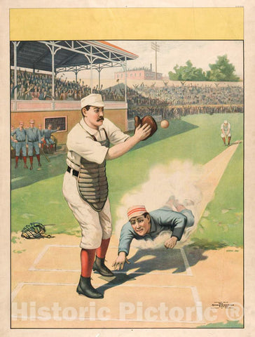 Vintage Poster -  [Stock Poster Showing Runner Sliding Past Catcher], Historic Wall Art
