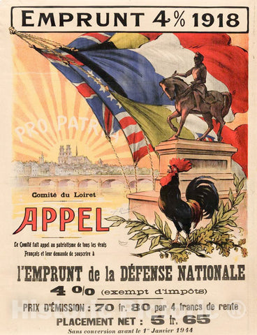 Vintage Poster -  Emprunt 4% 1918 l'Emprunt de la DÃ©fense Nationale, Historic Wall Art