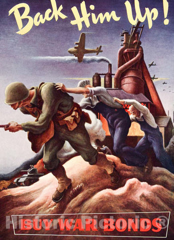 Vintage Poster -  Back him up! - Buy war Bonds, Historic Wall Art