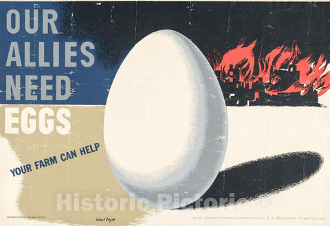 Vintage Poster -  Our Allies Need Eggs. Your Farm can Help -  Herbert Bayer., Historic Wall Art