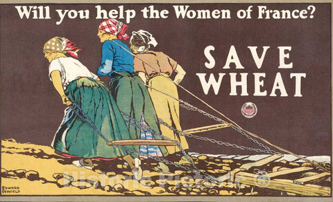 Vintage Poster -  Will You Help The Women of France? Save Wheat -  Edward Penfield., Historic Wall Art