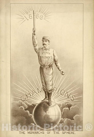 Vintage Poster -  The Monarchs of The Sphere 1886 St. Louis Browns Champions -  T.J. Nicholl, des., Historic Wall Art