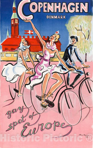 Vintage Poster -  Copenhagen, Denmark Gay spot of Europe -  Hans Bendix 1947., Historic Wall Art