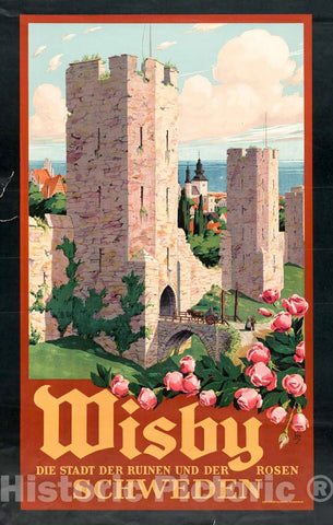 Vintage Poster -  Wisby Der Stadt der Ruinen und der Rosen Schweden -  Ivar Gull., Historic Wall Art