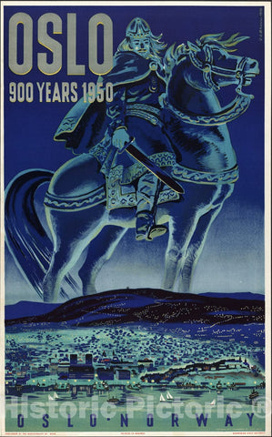 Vintage Poster -  Oslo: 900 Years 1950 -  A. O. Brunn, 1950., Historic Wall Art