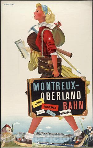 Vintage Poster -  Montreux -  Oberland Bahn -  Herbert Leupin., Historic Wall Art