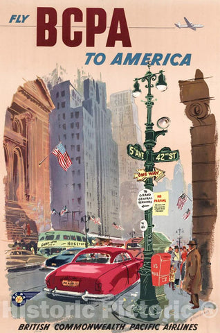 Vintage Poster -  Fly BCPA to America -  K. Howland., Historic Wall Art