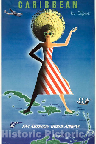 Vintage Poster -  Caribbean by Clipper: Pan American World Airways -  Jean Carlu., Historic Wall Art