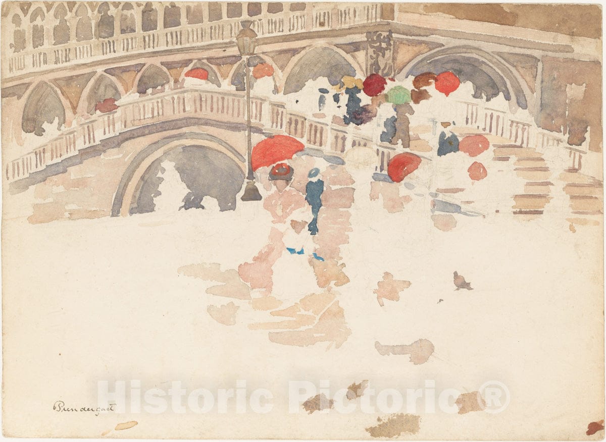 Art Print : Maurice Brazil Prendergast - Umbrellas in The Rain, Venice : Vintage Wall Art