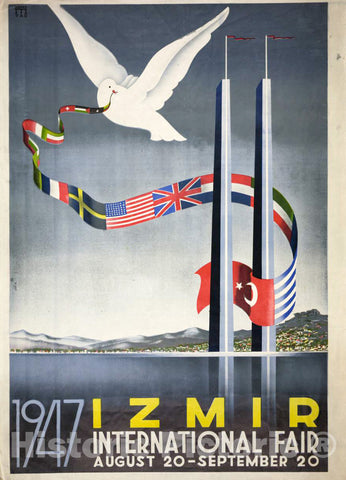 Vintage Poster -  1947 Izmir International Fair, August 20 - September 20 -  Vedat Tan., Historic Wall Art
