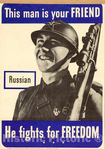 Vintage Poster -  This Man is Your Friend: Russian He Fights for Freedom., Historic Wall Art