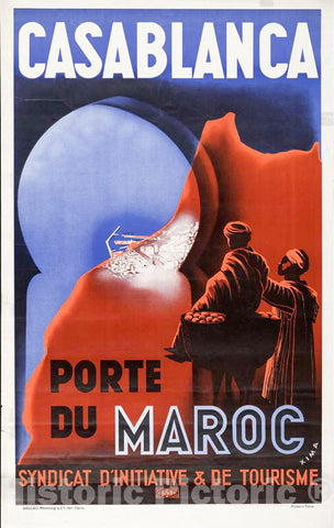 Vintage Poster -  Casablanca Porte du Maroc -  Xima., Historic Wall Art