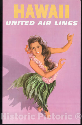 Vintage Poster -  Hawaii United Air Lines., Historic Wall Art