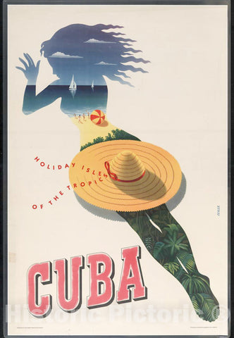 Vintage Poster -  Cuba Holiday isle of The Tropics -  Seyler., Historic Wall Art