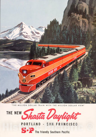 Vintage Poster -  The New Shasta Daylight Portland -  San Francisco., Historic Wall Art
