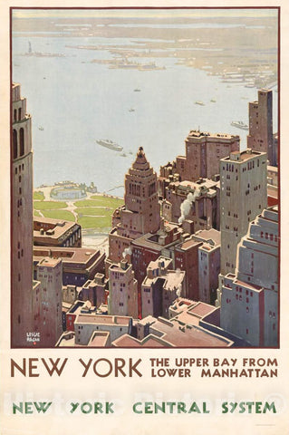 Vintage Poster -  New York ; The Upper Bay from Lower Manhattan. New York Central System -  Leslie Ragan., Historic Wall Art