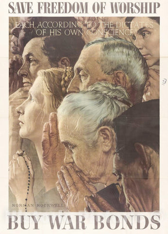 Vintage Poster -  Save Freedom of Worship: Buy war Bonds, Historic Wall Art