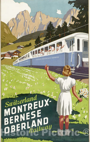 Vintage Poster -  Switzerland Montreux - Bernese Oberland Railway -  B., Historic Wall Art