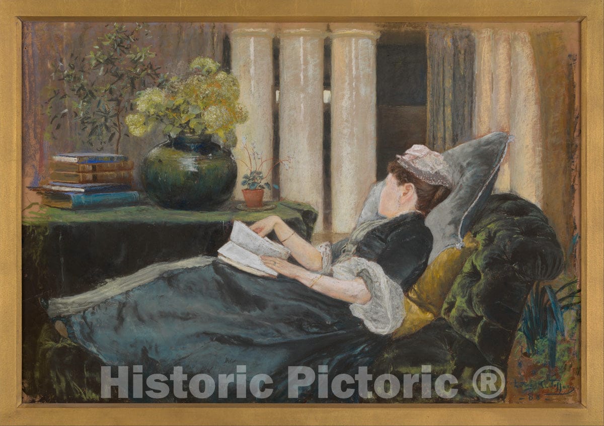 Art Print : Louis Comfort Tiffany - Louise Tiffany, Reading : Vintage Wall Art