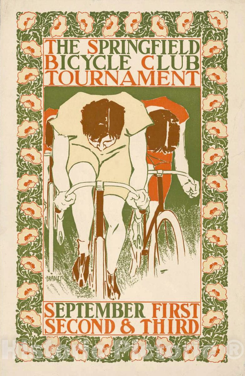 Vintage Poster -  The Springfield Bicycle Club Tournament; September First, Second, Third., Historic Wall Art
