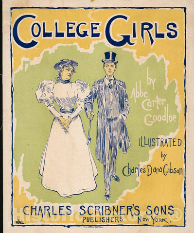 Vintage Poster -  College Girls by Abbe Carter Goodloe, Illustrated by Charles Dana Gibson., Historic Wall Art