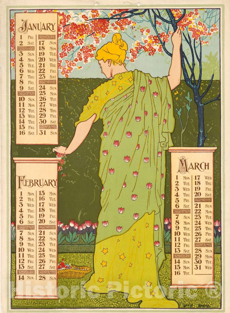 Vintage Poster - Poster Calendar [for] 1897. January, February, March, -  Historic Pictoric