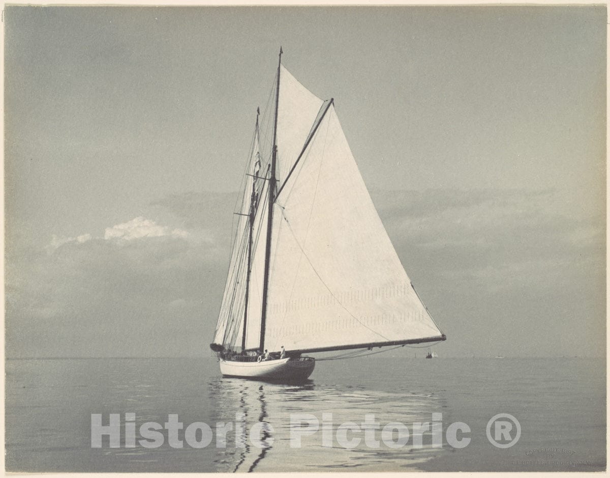 Photo Print : Charles E. Bolles - White Sailboat in Long Island Sound : Vintage Wall Art