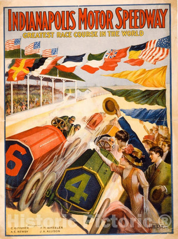Vintage Poster -  Indianapolis Motor Speedway, Greatest Race Course in The World, Historic Wall Art