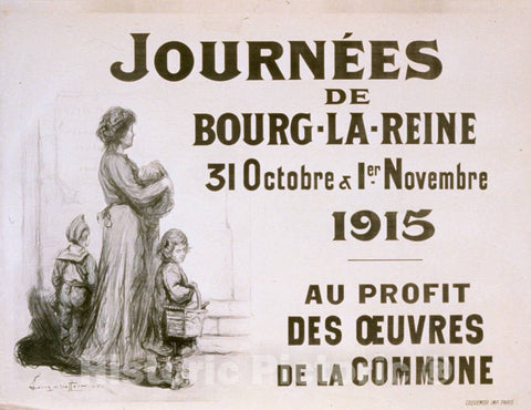 Vintage Poster -  JournÃ©es de Bourg - la - Reine 1915 -  au Profit des oeuvres de la Commune, Historic Wall Art