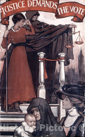 Vintage Poster -  Justice Demands The Vote, Historic Wall Art