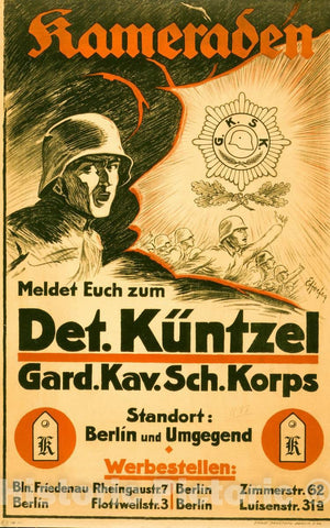 Vintage Poster -  Kameraden meldet euch Zum Det. KÃ¼ntzel, Historic Wall Art