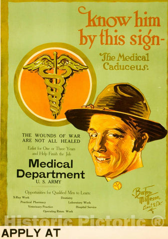 Vintage Poster -  Know him by This Sign -  The Medical Caduceus The Wounds of war are not All Healed  -  Bartow Matteson, Lieut. U.S.A., Historic Wall Art