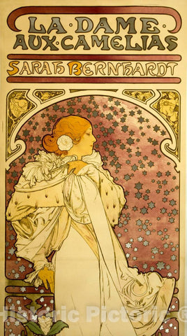 Vintage Poster -  La Dame aux camelias - Sarah Bernhardt Theatre de la Renaissance  -  Mucha., Historic Wall Art