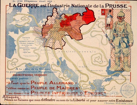 Vintage Poster -  La Guerre est l'industrie Nationale de la Prusse 'AttaquÃ©s, Nous ne faisons que Nous dÃ©fendre, Historic Wall Art