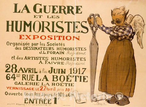 Vintage Poster -  La Guerre et les humoristes. Exposition, Historic Wall Art