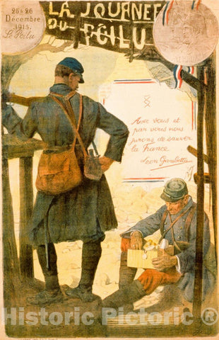 Vintage Poster -  La journÃ©e du Poilu. 25 - 26 dÃ©cembre 1915. Avec Vous et par Vous, Nous jurons de sauver la France. LÃ©on Gambetta, Historic Wall Art