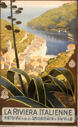 Vintage Poster -  La Riviera Italienne. Portofino prÃ¨s de S. Margherita et Rapallo -  MBi [Monogram]., Historic Wall Art
