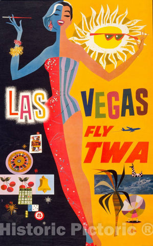 Vintage Poster -  Las Vegas, Fly TWA -  David., Historic Wall Art