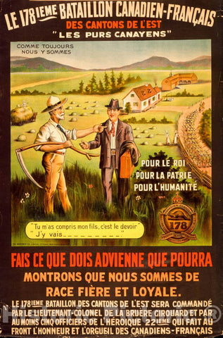 Vintage Poster -  Le 178ieme Bataillon Canadien - FranÃ§ais des cantons de l'est, Historic Wall Art