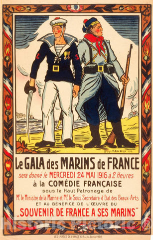 Vintage Poster -  Le Gala des marins de France Ã¡ la ComÃ©die FranÃ§aise, Historic Wall Art