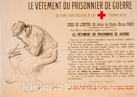 Vintage Poster -  Le vÃªtement du prisonnier de Guerre. Oeuvre rattachÃ©e Ã  la [Croix - Rouge] FranÃ§aise, Historic Wall Art