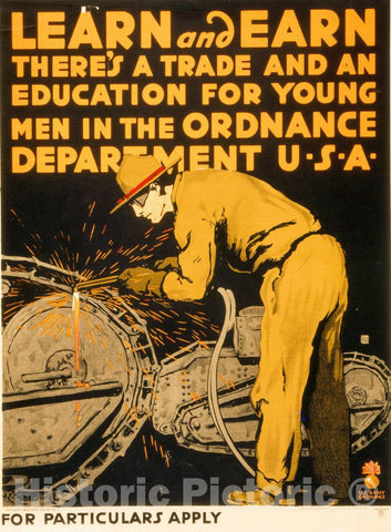 Vintage Poster -  Learn and Earn There's a Trade and an Education for Young Men in The Ordnance Department U - S - A  -  Falls ; Engineer Reproduction Plant, Historic Wall Art