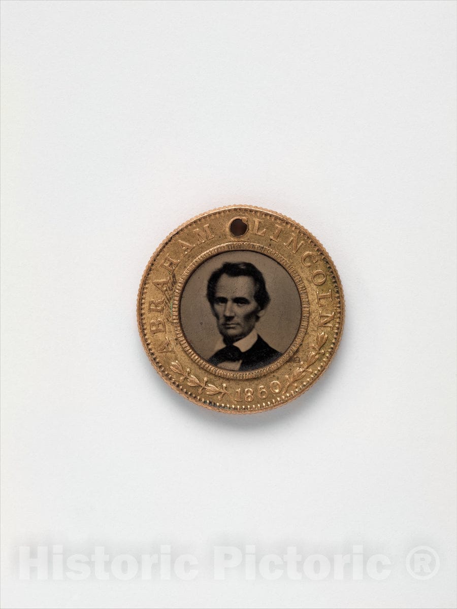 Art Print : Presidential Campaign Medal with Portraits of Abraham Lincoln and Hannibal Hamlin - Artist Unknown : Vintage Wall Art