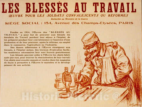 Vintage Poster -  Les BlessÃ©s au Travail. Oeuvre Pour les soldats convalescents ou rÃ©formÃ©s, Historic Wall Art