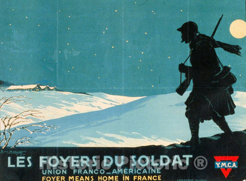 Vintage Poster -  Les Foyers du Soldat -  Union Franco - AmÃ©ricaine. Y.M.C.A., Historic Wall Art