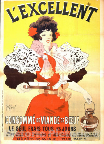 Vintage Poster -  L'excellent, consommÃ© de viande de bÅ“uf -  Georges Meunier., Historic Wall Art
