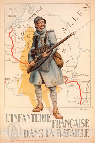 Vintage Poster -  L'infanterie franÃ§aise Dans la Bataille, Historic Wall Art