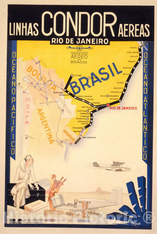 Vintage Poster -  Linhas Condor Aereas -  Clement., Historic Wall Art