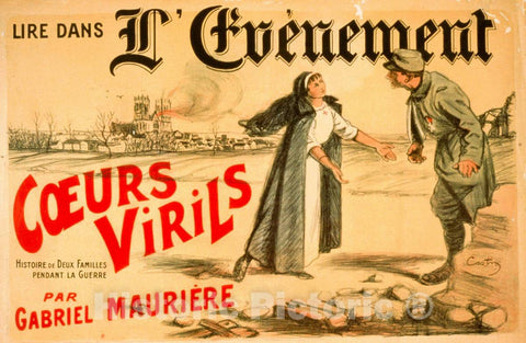 Vintage Poster -  Lire Dans L'Evenement. Coeurs virils par Gabriel MauriÃ©re, Historic Wall Art