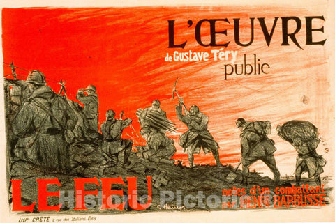 Vintage Poster - L'Oeuvre de Gustave TÃ©ry publie 'Le Feu' Notes d'un combattant par Henri Barbusse, Historic Wall Art